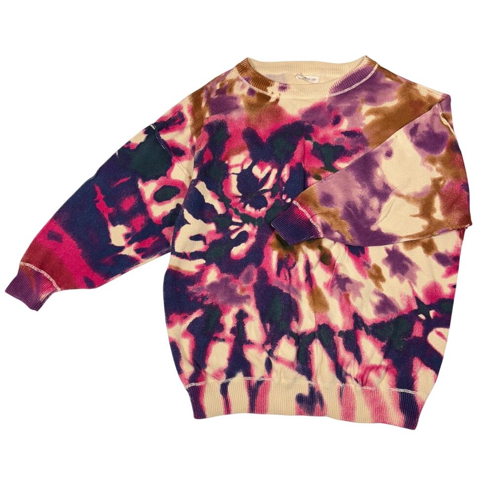 Natural Life Tie Dye Sweater S/M 100% Cotton Knit Pink Purple Brown Oversized
